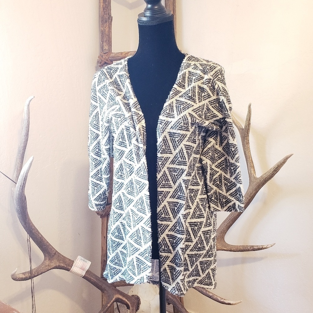 LulaRoe Glitter‎ Geo Blue Cardigan Size Small